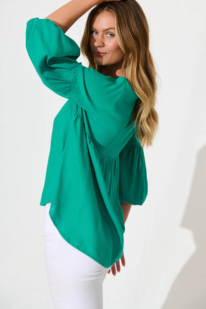 Jasper Top In Teal Linen Blend