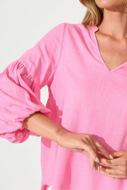Jasper Top In Candy Pink Linen Blend