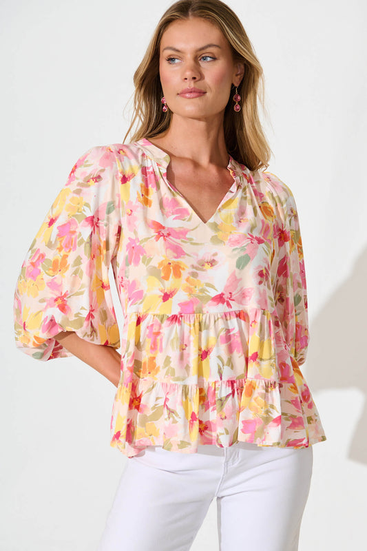 Talena Top in Multi Pink Floral