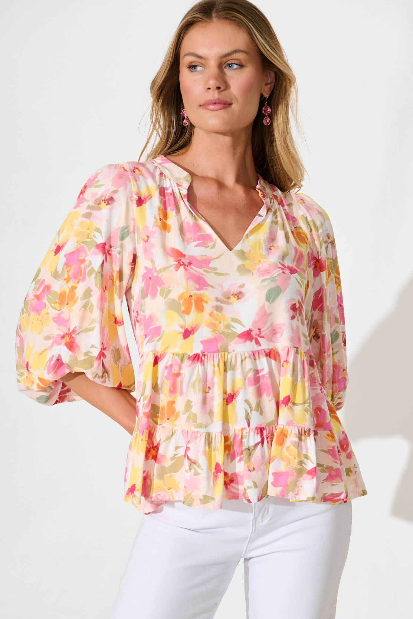 Talena Top in Multi Pink Floral