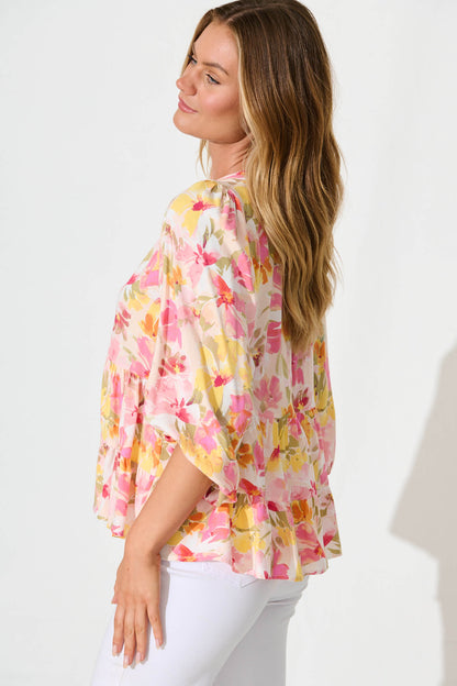 Talena Top in Multi Pink Floral