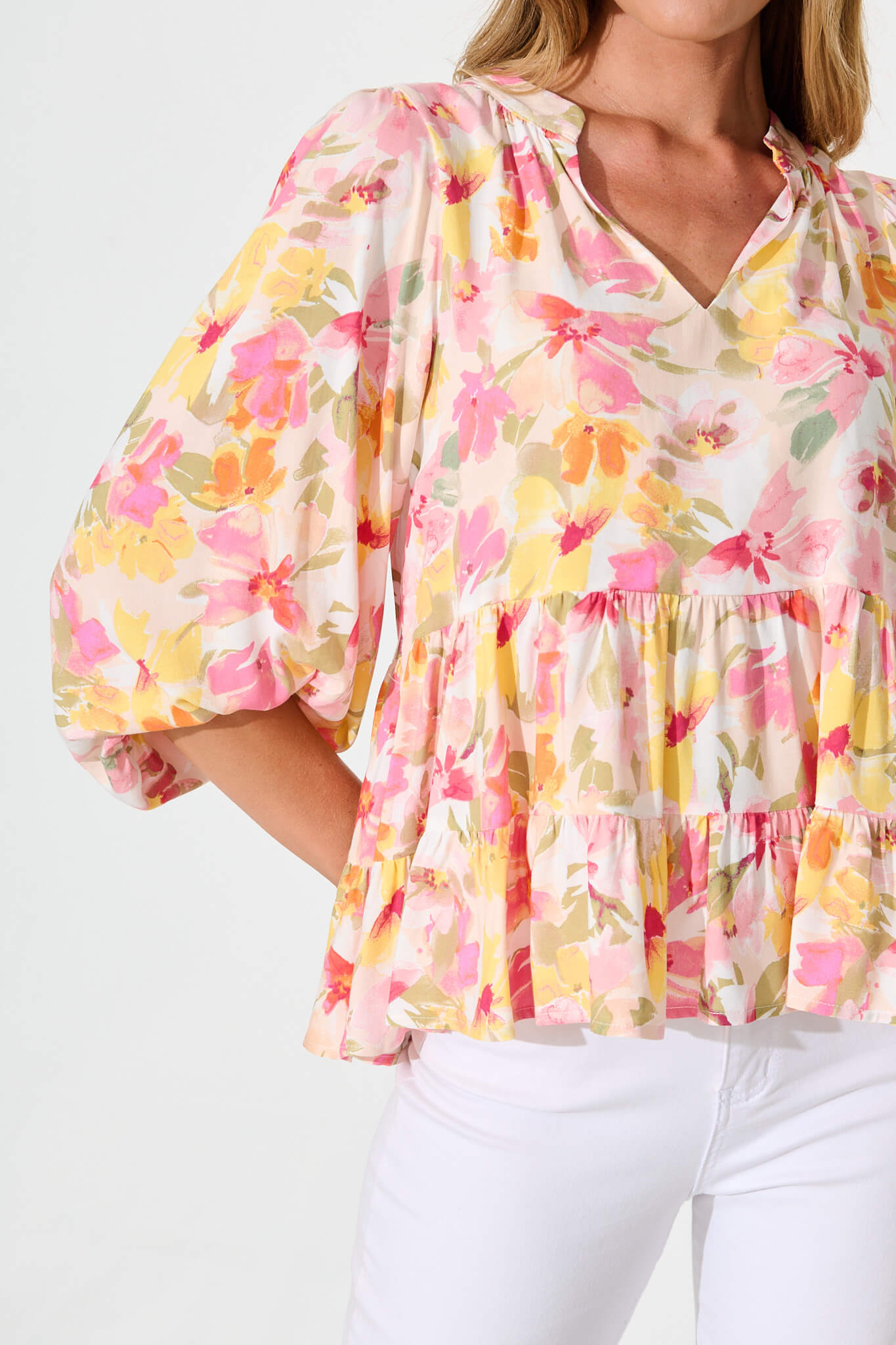 Talena Top in Multi Pink Floral