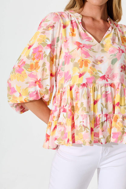 Talena Top in Multi Pink Floral