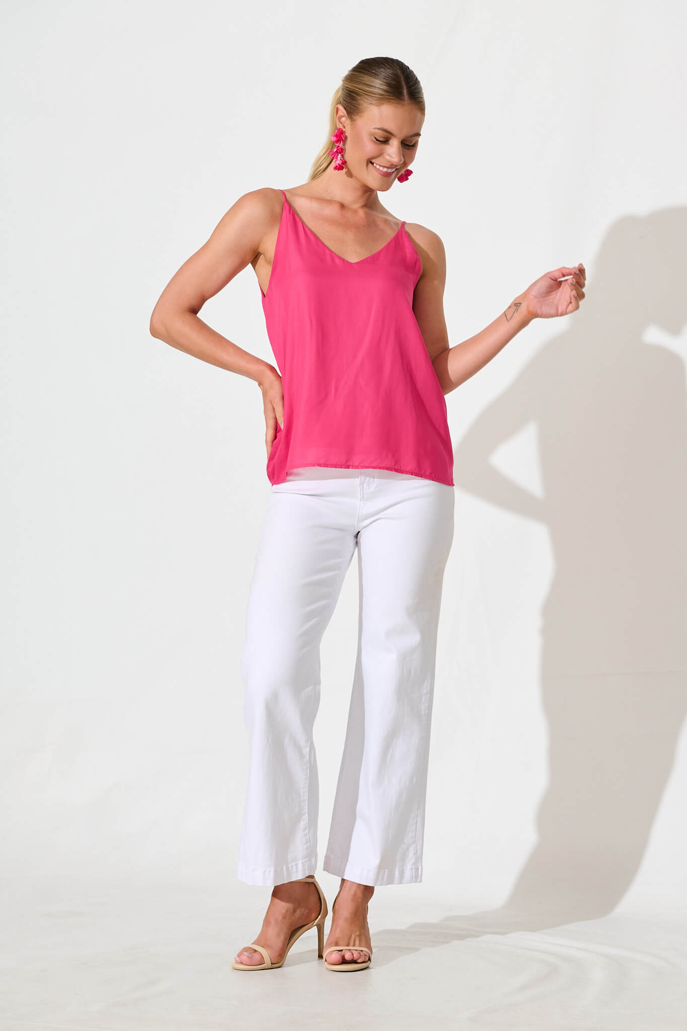 Rowland Cami Top in Hot Pink Satin