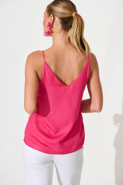 Rowland Cami Top in Hot Pink Satin