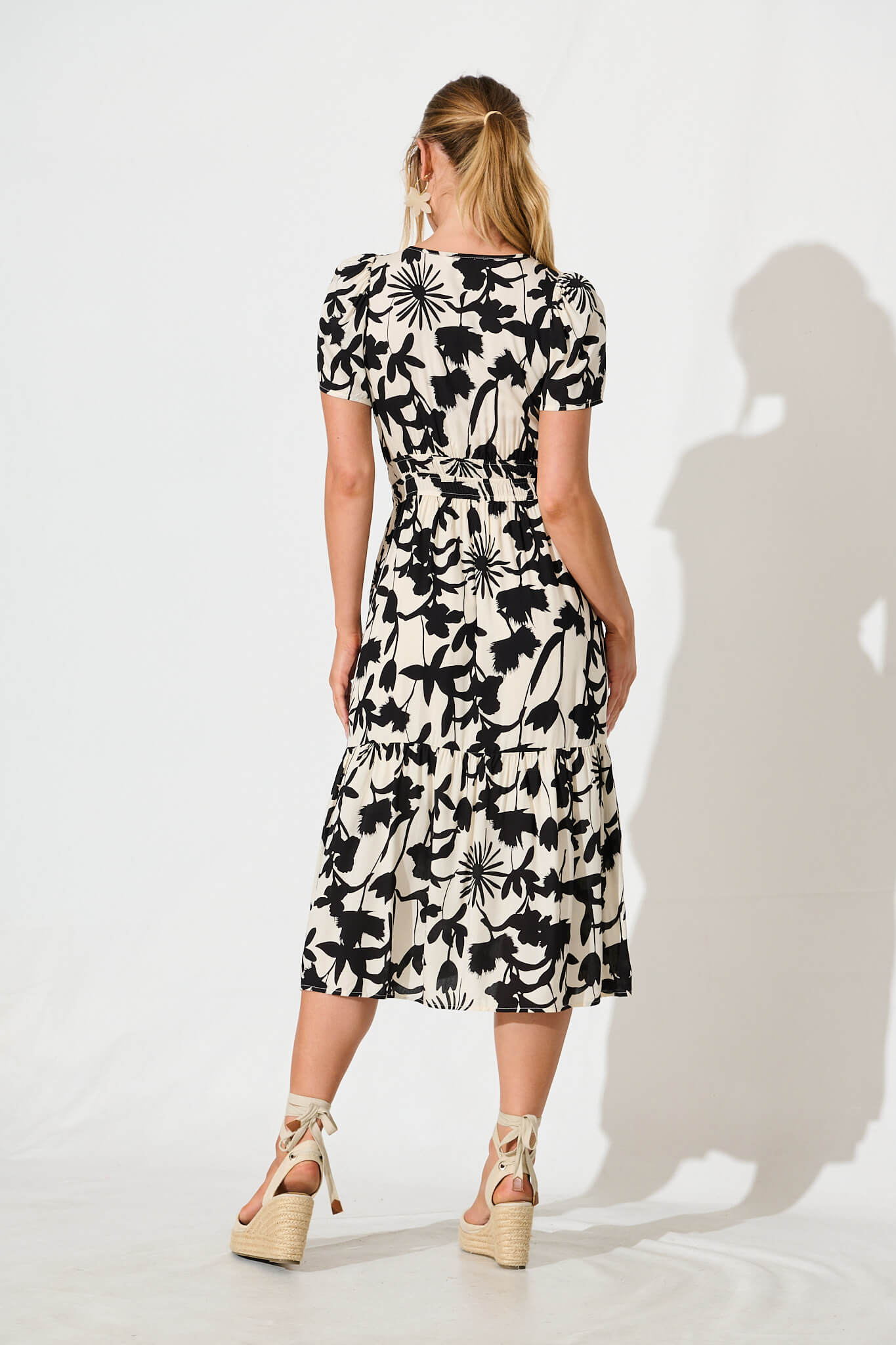 Pinarello Midi Dress in Cream with Black Print