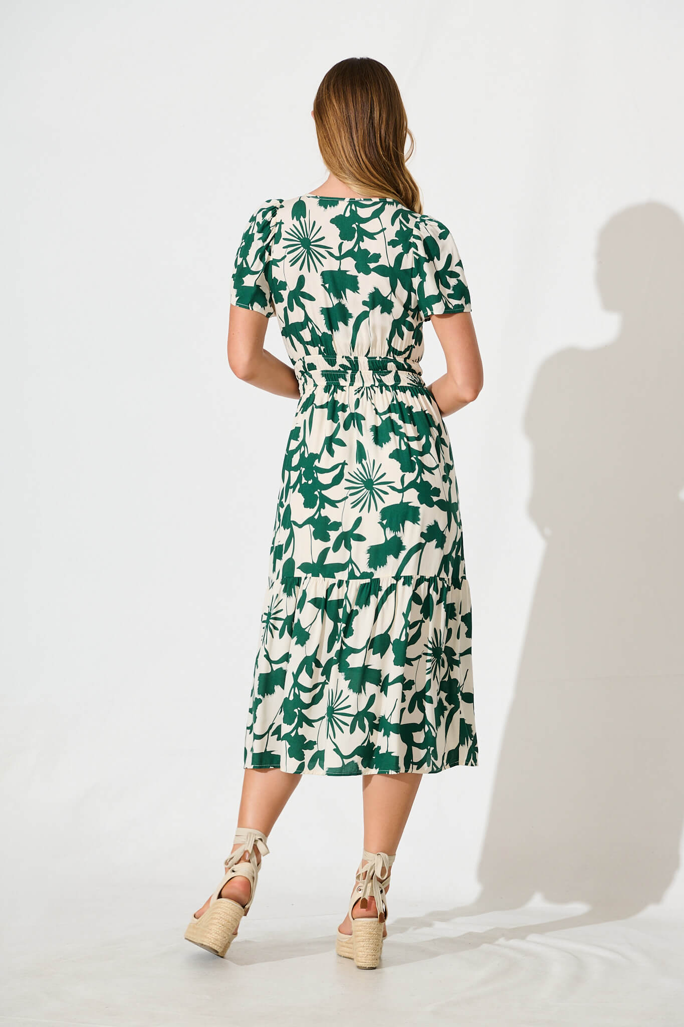 Pinarello Midi Dress in Cream with Emerald Print