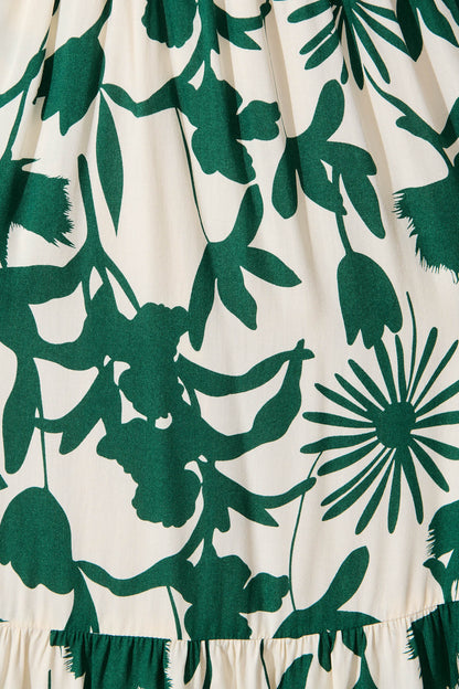 Pinarello Midi Dress in Cream with Emerald Print