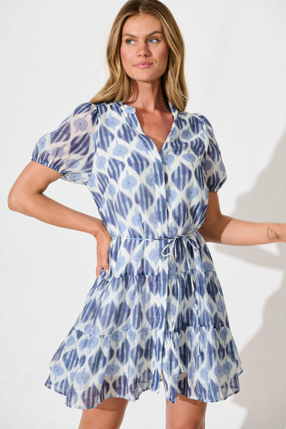 Charlita Dress in Blue and Navy Print