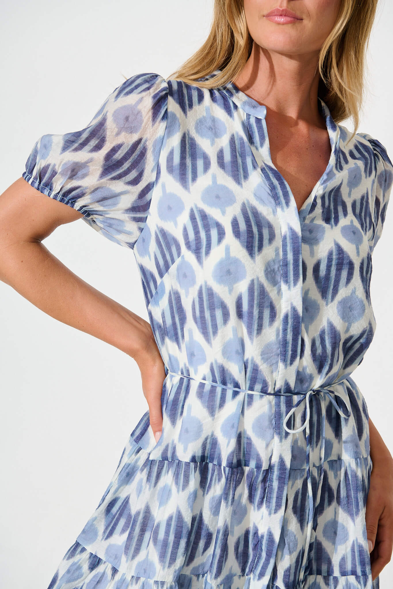 Charlita Dress in Blue and Navy Print