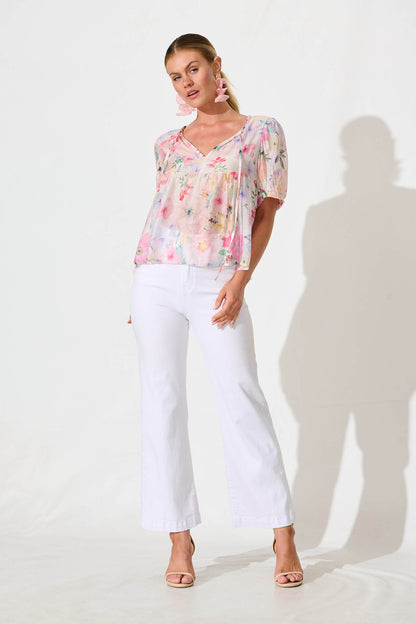 Toria Top in Pastel Watercolour Floral