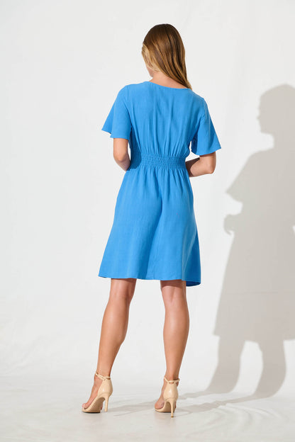 Amaya Dress in Blue Linen Blend