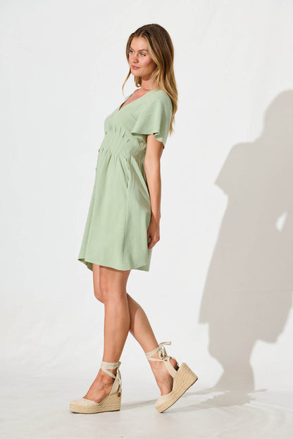 Amaya Dress in Pale Green Linen Blend