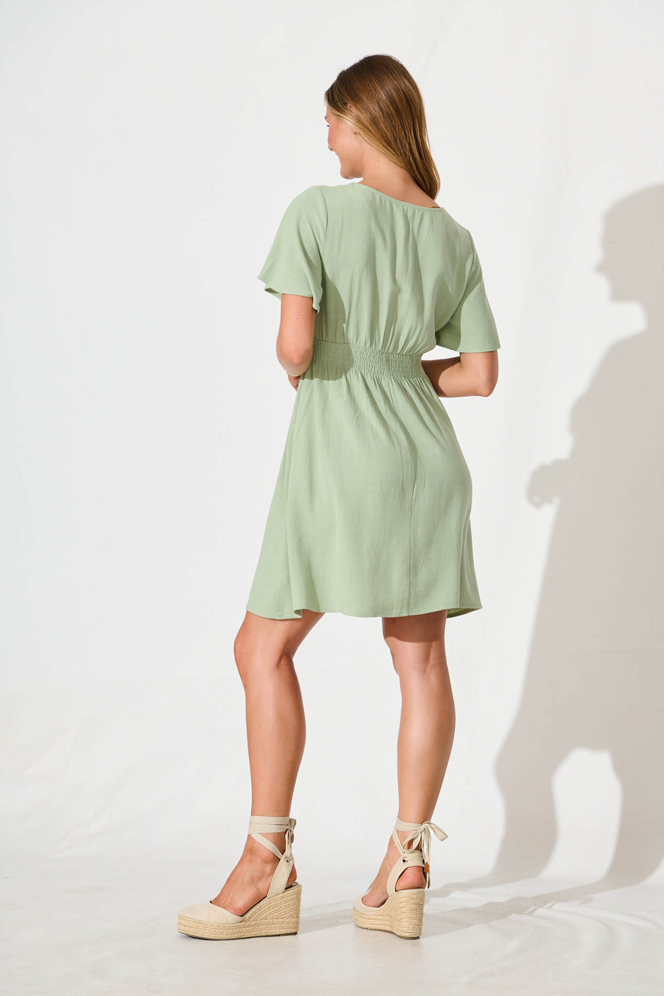 Amaya Dress in Pale Green Linen Blend