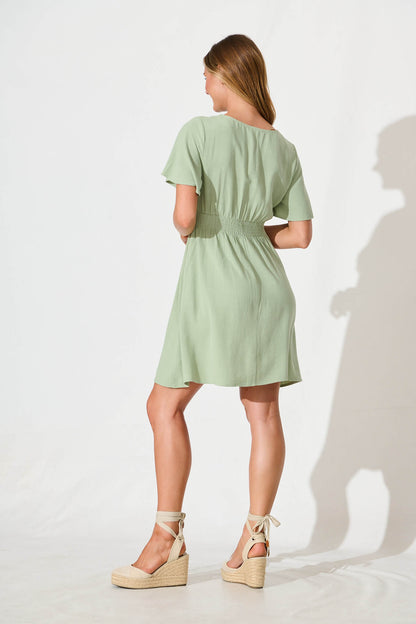 Amaya Dress in Pale Green Linen Blend