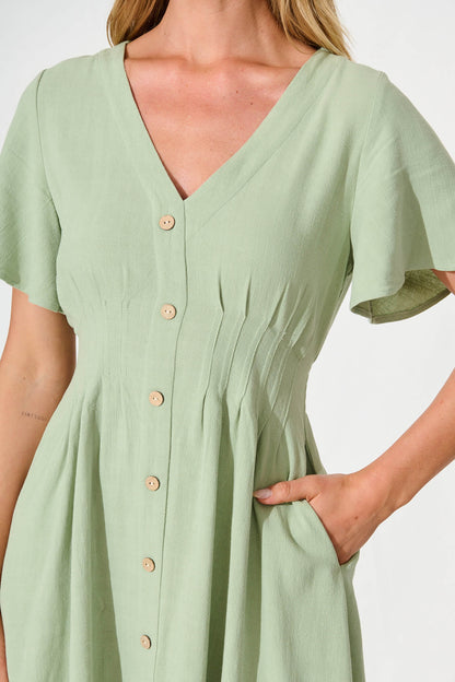 Amaya Dress in Pale Green Linen Blend