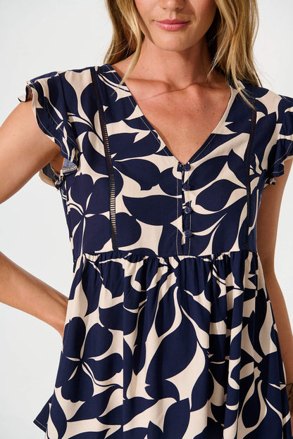 Maila Top in Navy Leaf