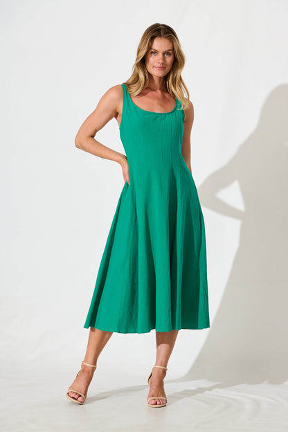 Shaima Midi Sundress in Green Cotton