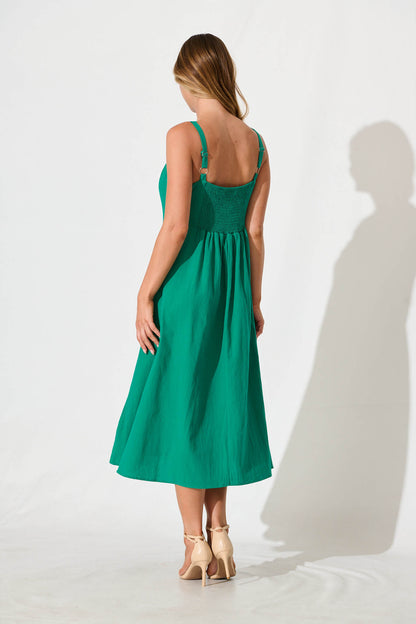 Shaima Midi Sundress in Green Cotton