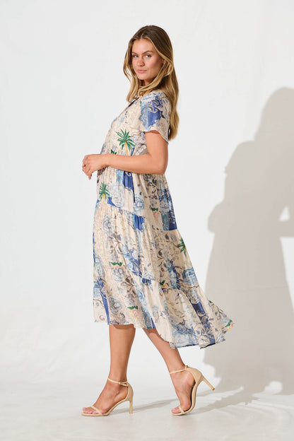 Marvela Midi Shirt Dress In Blue Vintage Floral