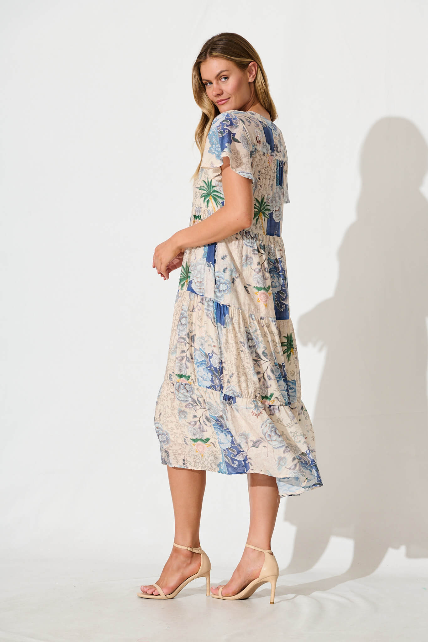 Marvela Midi Shirt Dress In Blue Vintage Floral