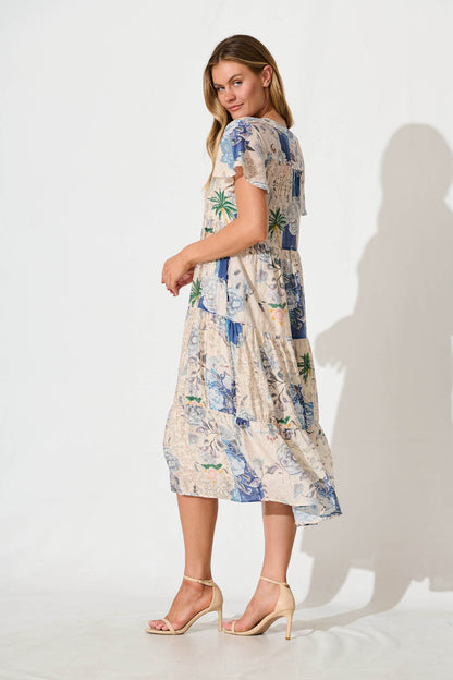 Marvela Midi Shirt Dress In Blue Vintage Floral