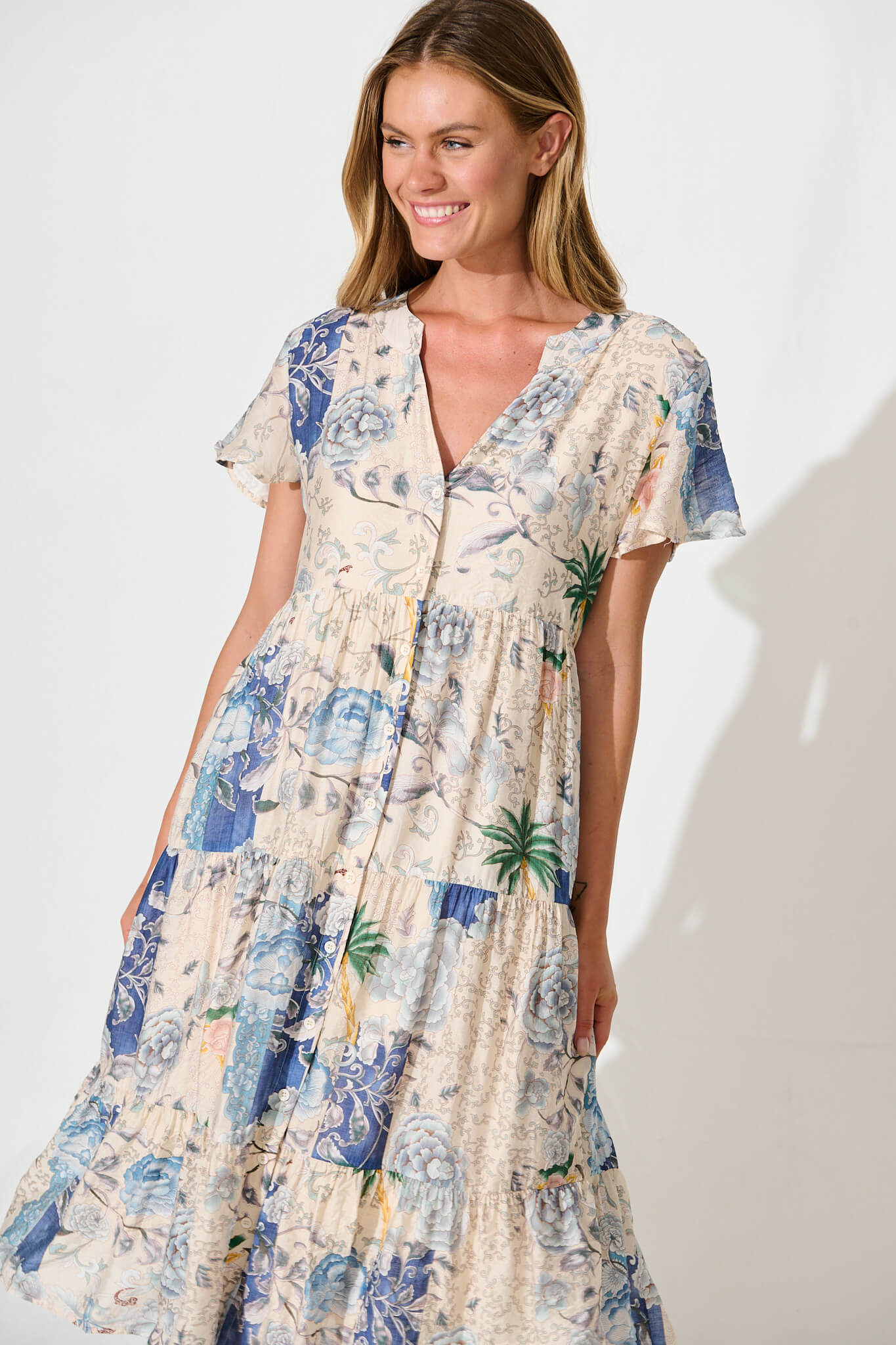 Marvela Midi Shirt Dress In Blue Vintage Floral