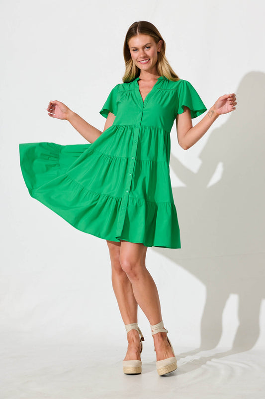 Rosino Smock Dress in Green Cotton