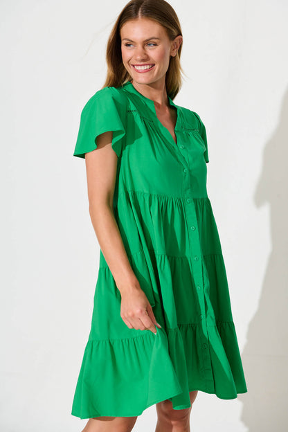 Rosino Smock Dress in Green Cotton