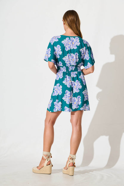 Sharlin Dress In Emerald With Blue Floral