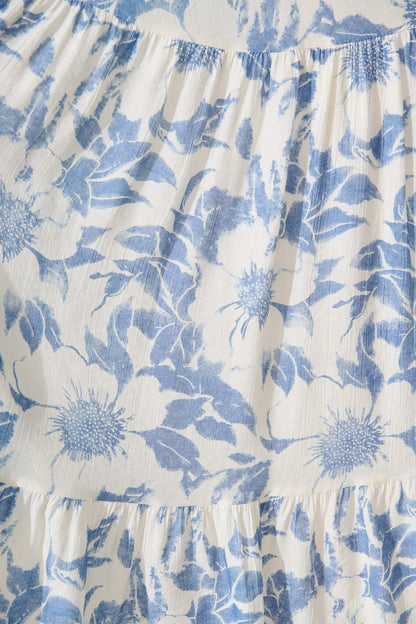 Chavira Maxi Dress in White with Blue Flower