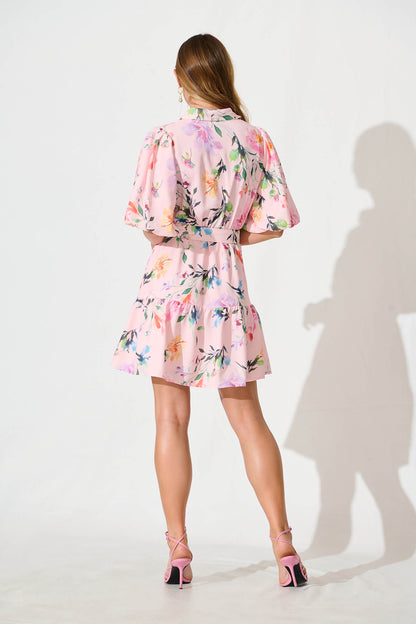 Courtney Shirt Dress In Pink with Multi Floral