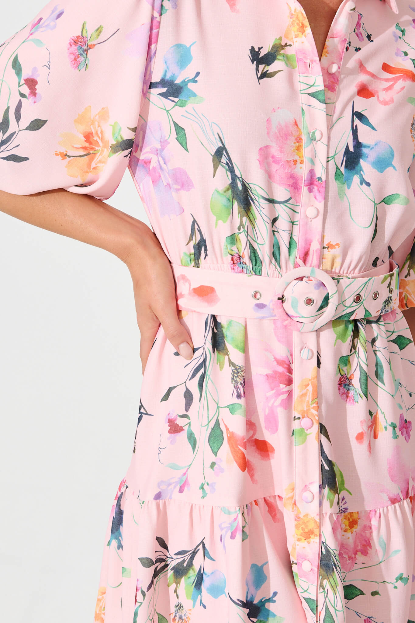 Courtney Shirt Dress In Pink with Multi Floral
