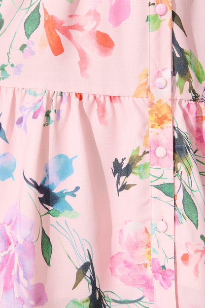Courtney Shirt Dress In Pink with Multi Floral