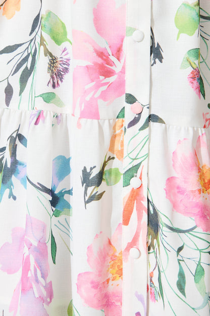 Courtney Shirt Dress In White With Multi Floral