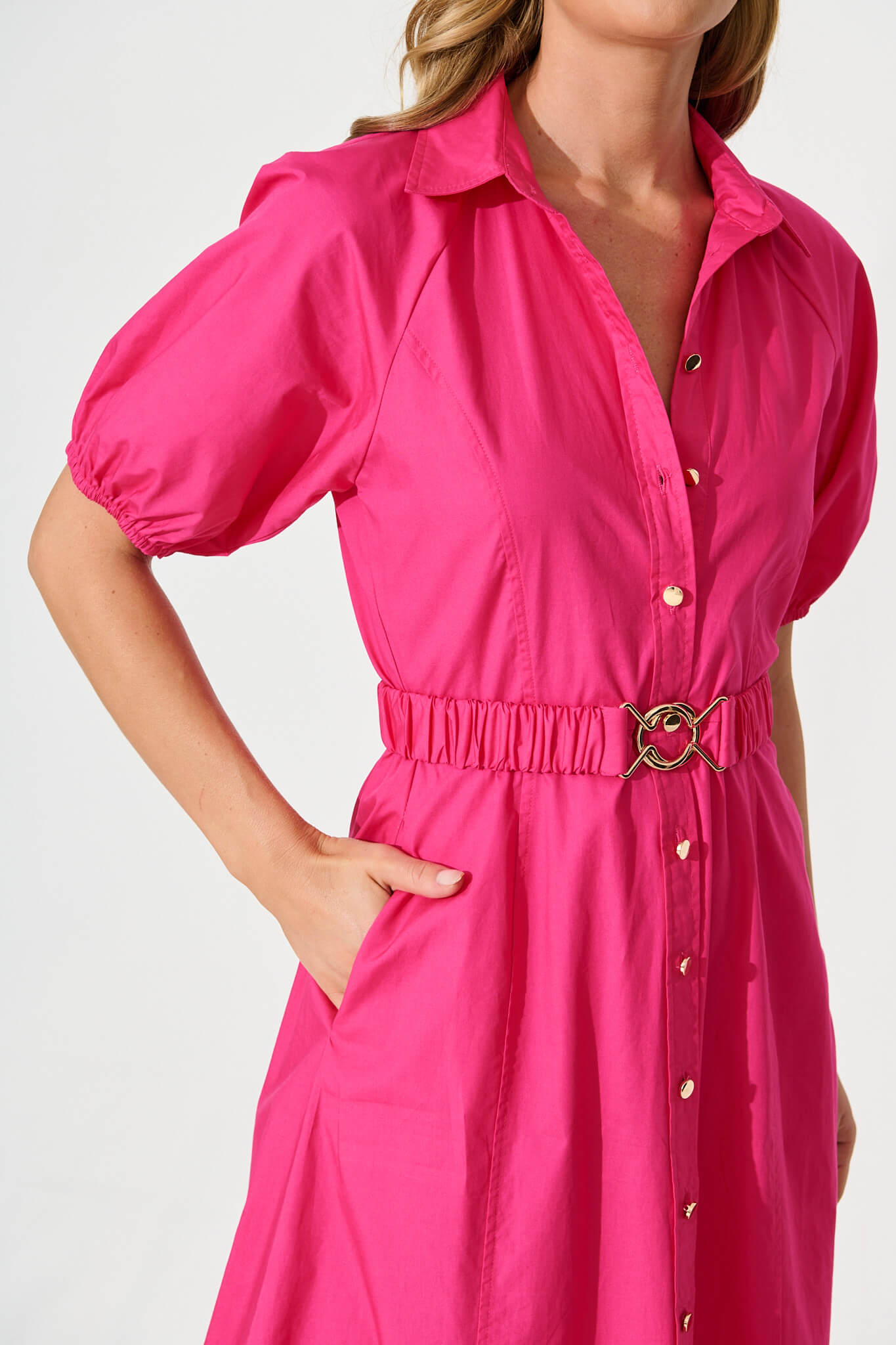 Lydon Midi Dress in Hot Pink Cotton