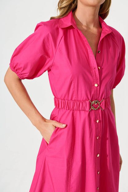 Lydon Midi Dress in Hot Pink Cotton