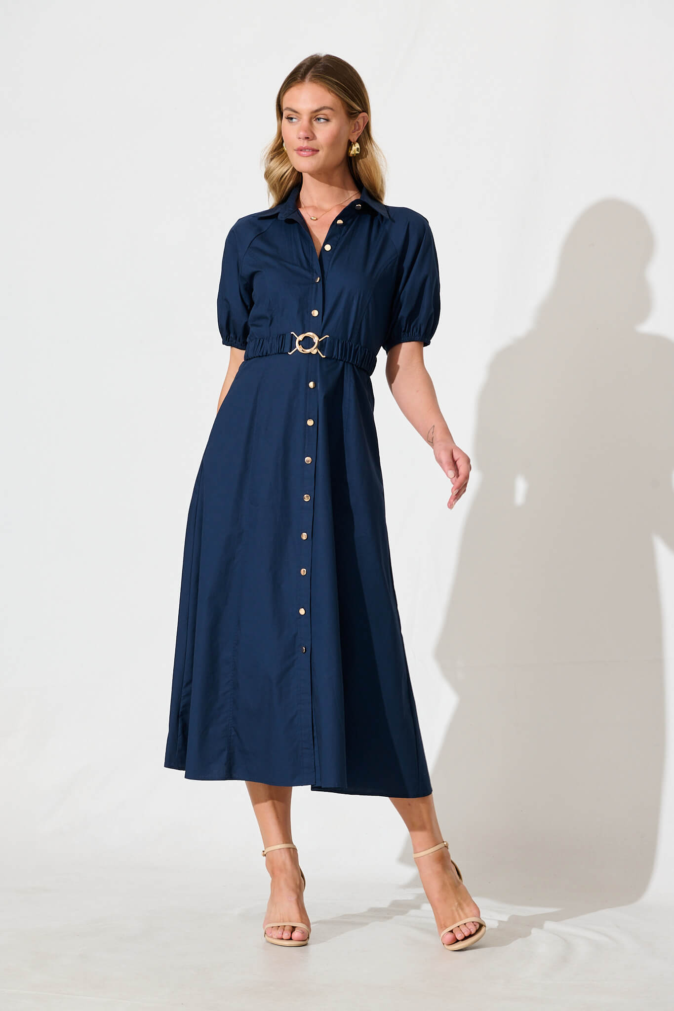 Lydon Midi Dress in Navy Cotton
