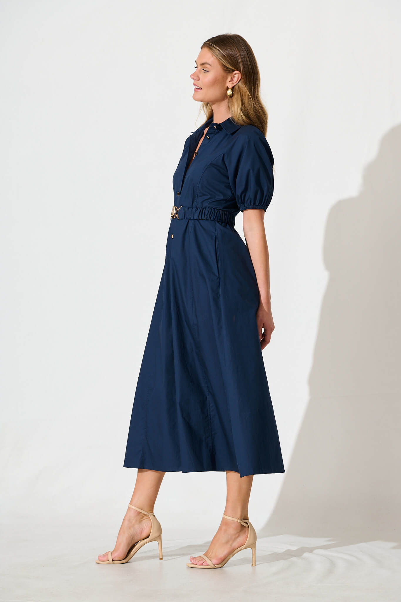 Lydon Midi Dress in Navy Cotton