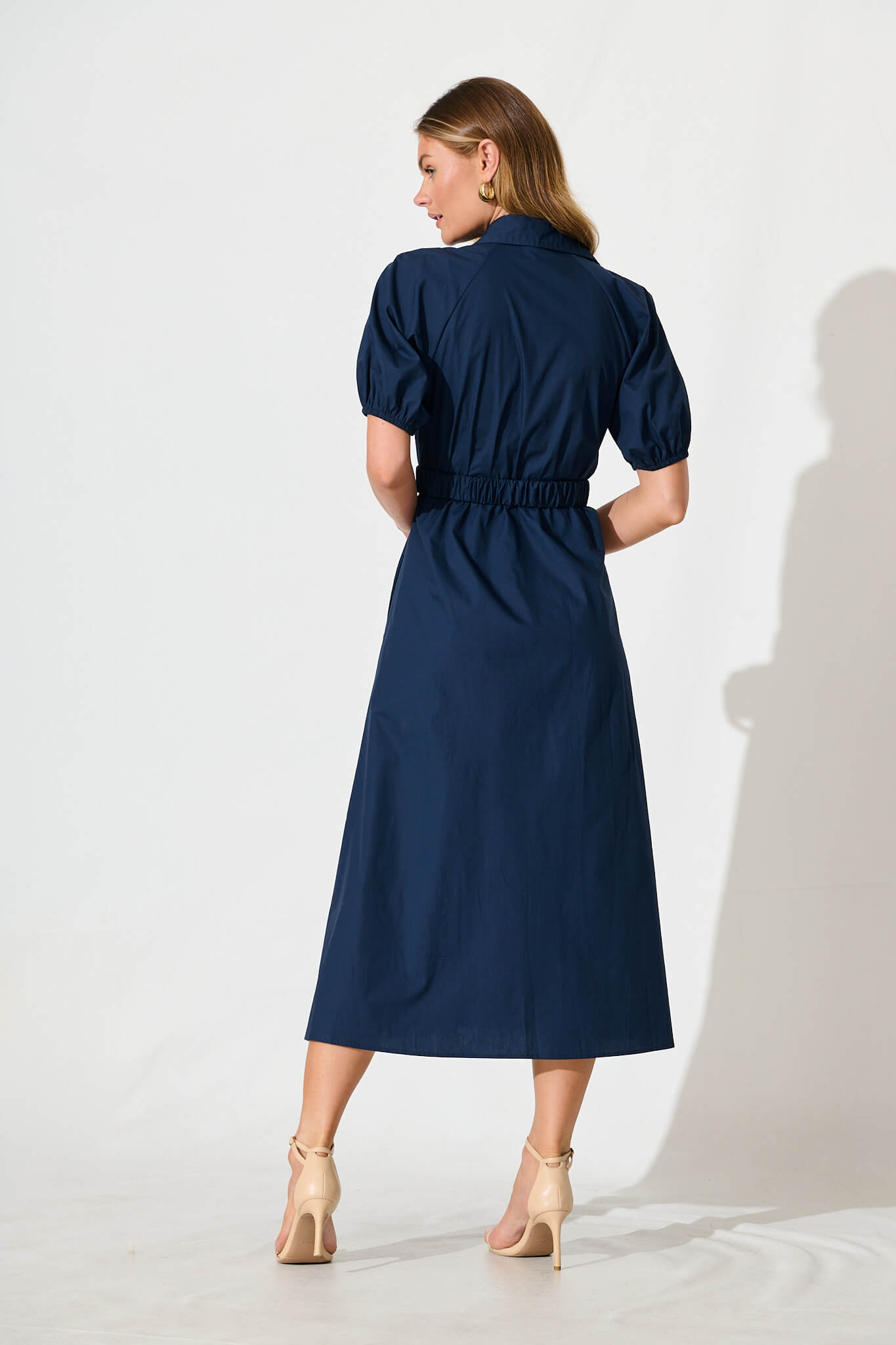 Lydon Midi Dress in Navy Cotton