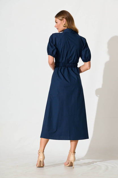 Lydon Midi Dress in Navy Cotton