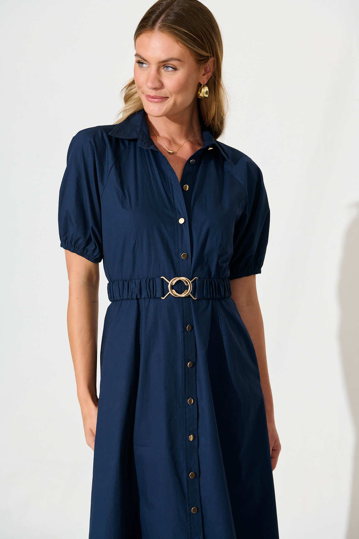 Lydon Midi Dress in Navy Cotton