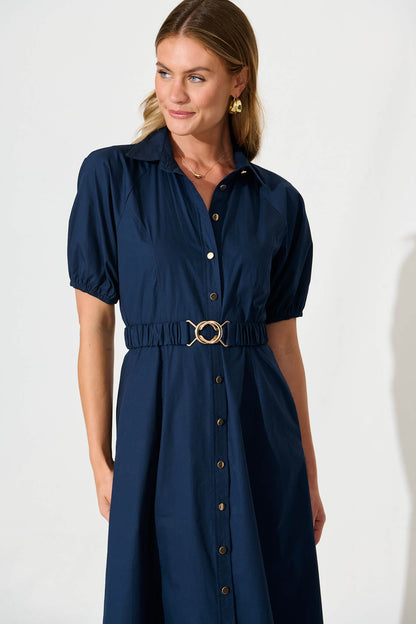Lydon Midi Dress in Navy Cotton