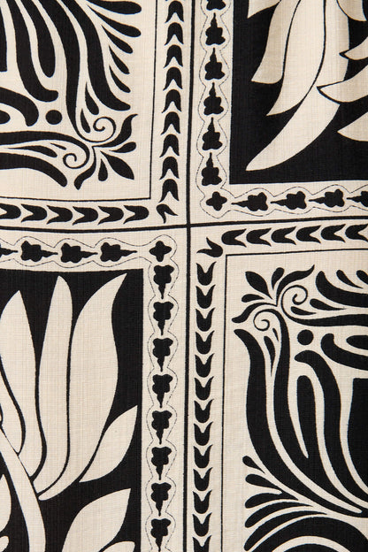 Ronnie Top in Black with Cream Tile Print