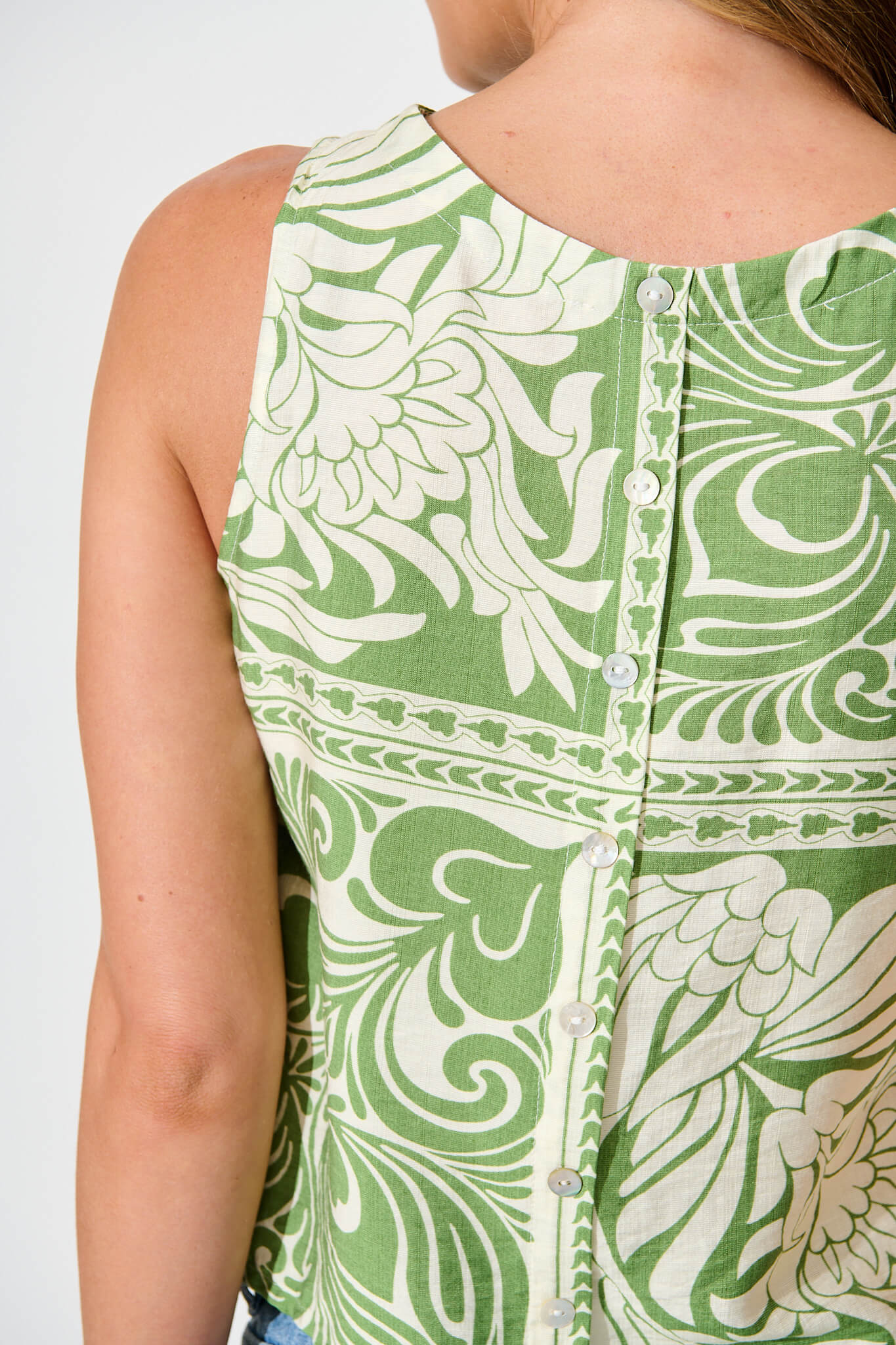 Ronnie Top in Green with White Tile Print
