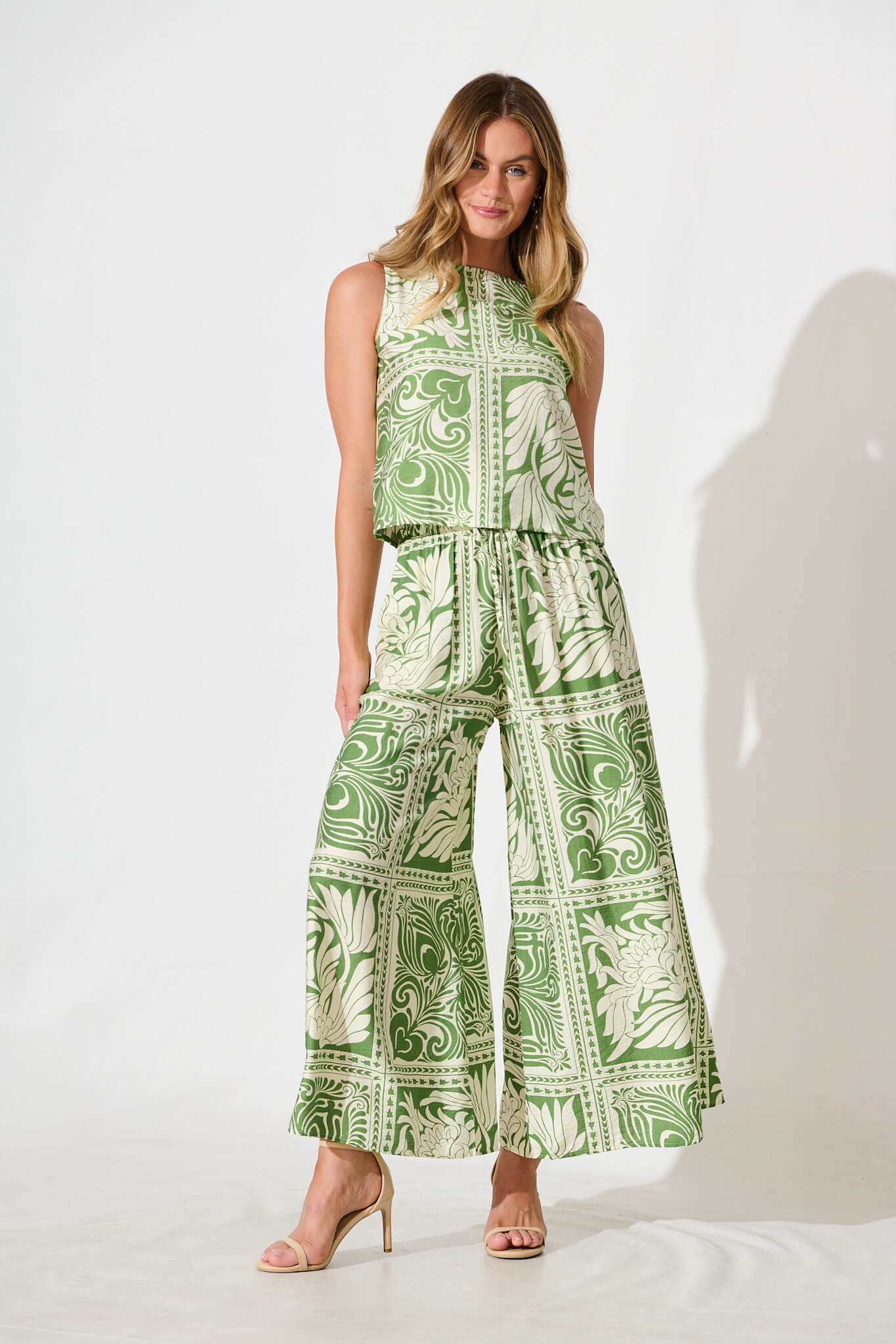 Ronnie Top in Green with White Tile Print