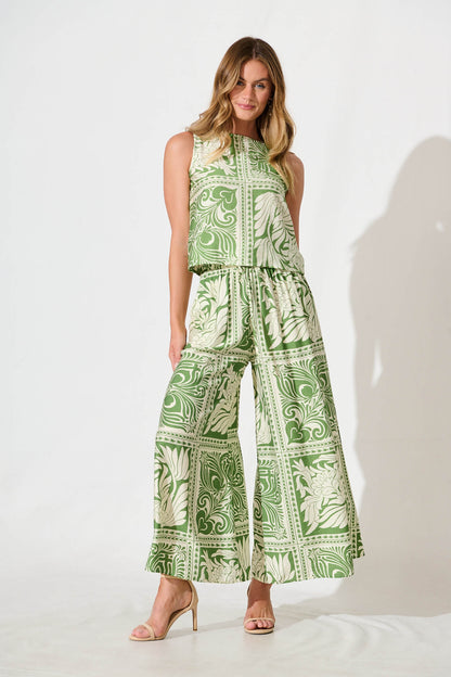 Ronnie Top in Green with White Tile Print