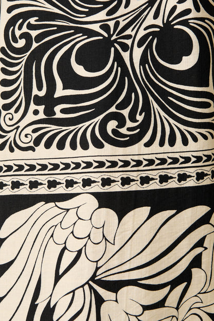 Goldie Wide Leg Pant in Black with Cream Tile Print