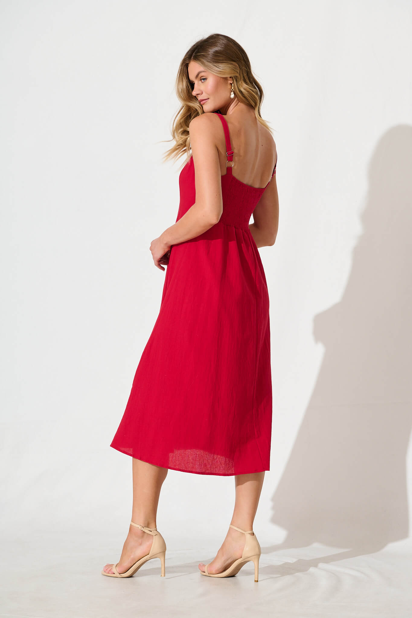 Shaima Midi Sundress in Red Cotton