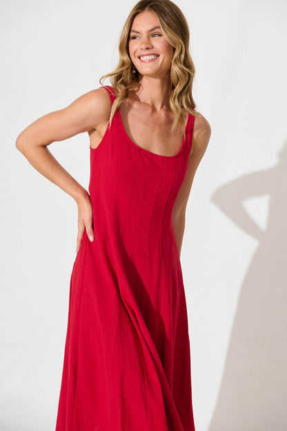 Shaima Midi Sundress in Red Cotton